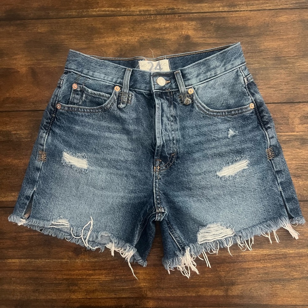 We The Free Blue Distressed Jean Shorts Size 24